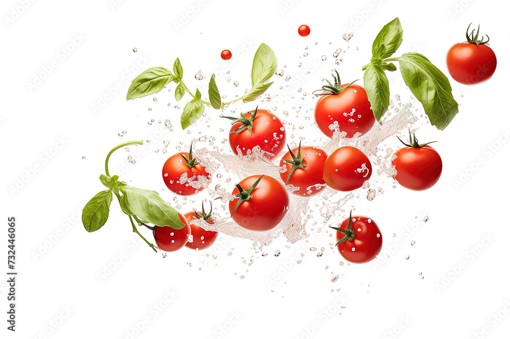 Fresh tomato in water splash isolated on a Transparent background. Generative AI Fresh tomato in water splash isolated on a Transparent background. Generative AI