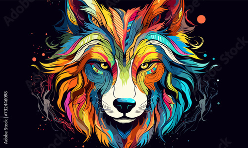 Tribal spirit animal wolf head colorful nature vector illustration in the middle of the artboard - photo