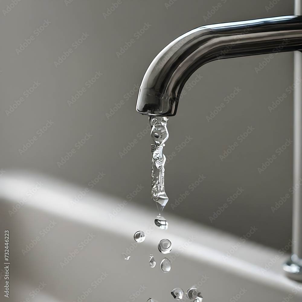 Stream of Water Flowing Steadily From Silver Faucet Against a Black Background Stream of Water Flowing Steadily From Silver Faucet Against a Black Background