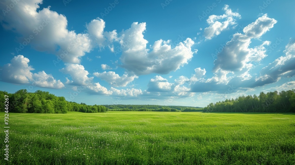 Obraz premium Escape the chaos of city life and find serenity in the expansive green fields and woods of the countryside, where nature's peace and beauty await.