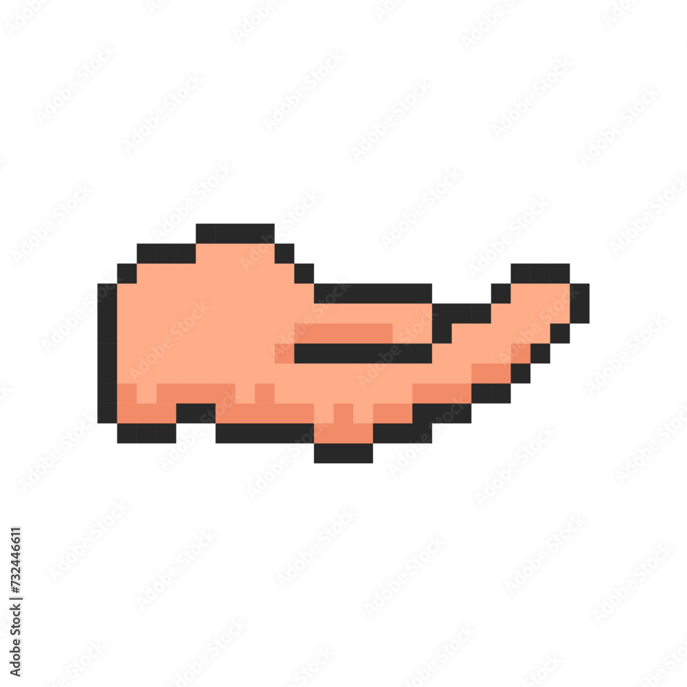 Pixel hand, hand gesture in the form of an offer or request symbol.