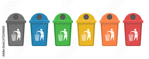 Plastic trash can, street trash can. Ecology and recycling concept garbage sorting.