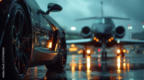 Experience the ultimate luxury with a private jet and high-performance car, where wealth and elegance combine for a thrilling ride in the sky and on the road. photo