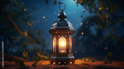 A mesmerizing Eid-ul-Adha festival scene with a majestic Arabic Ramadan lantern illuminating the night.