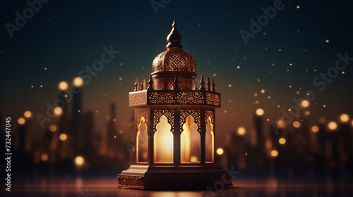 A mesmerizing Eid-ul-Adha festival scene with a majestic Arabic Ramadan lantern illuminating the night.
