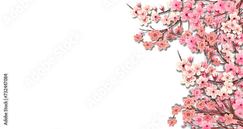 Pink Japanese Cherry Blossom Flowers Background  Sakura Flowers background  Decoration desktop at right side. 