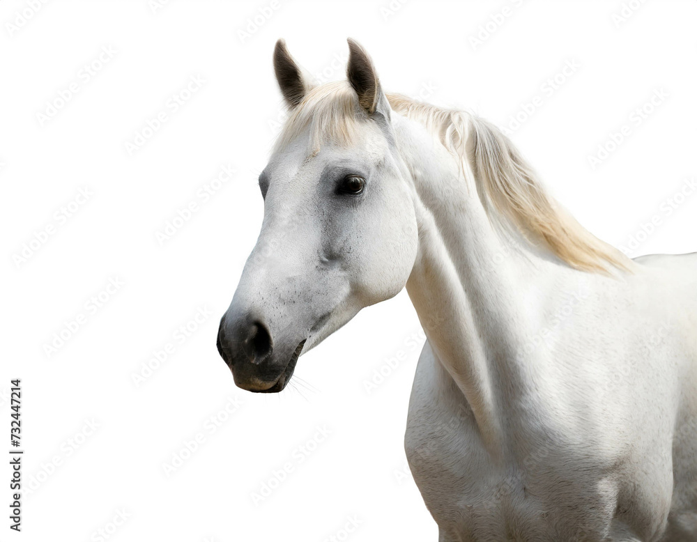 Weißes Pferd isoliert auf weißen Hintergrund, Freisteller  - obrazy, fototapety, plakaty 