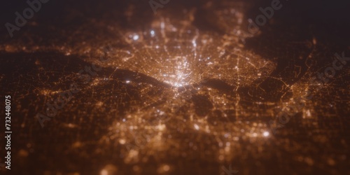 Street lights map of St Louis (Missouri, USA) with tilt-shift effect, view from east. Imitation of macro shot with blurred background. 3d render, selective focus photo