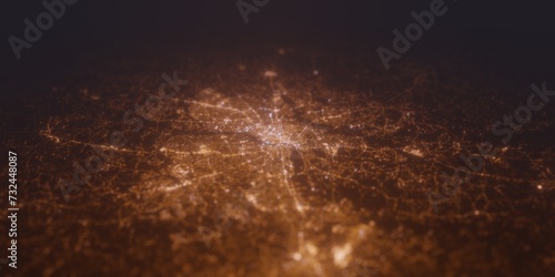 Street lights map of Richmond (Virginia, USA) with tilt-shift effect, view from south. Imitation of macro shot with blurred background. 3d render, selective focus