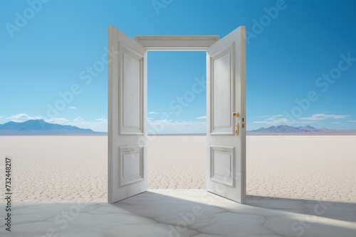 Scorching Open door desert. Surreal future. Generate Ai © juliars