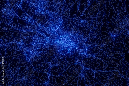 Street map of Florence (Italy) made with blue illumination and glow effect. Top view on roads network photo