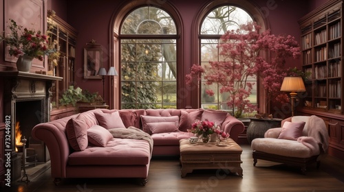 Victorian-inspired sitting room with plush seating and a hidden pull-out sofa bed.