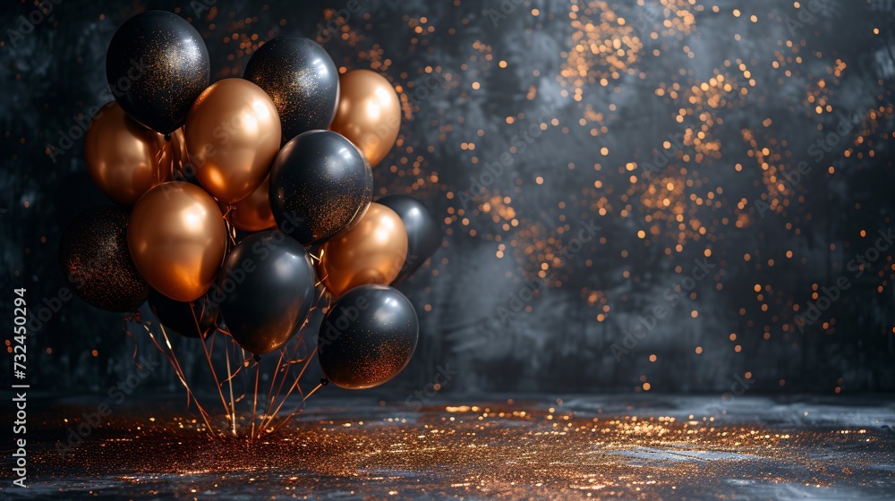 Naklejka premium Golden Balloons in the Spotlight: A Celebration of the Monthly Full Moon Generative AI