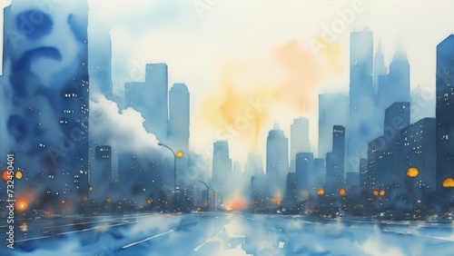 black city watercolor illustration. polluted city  smoke  ecological problem  isolated on white. city. Illustration  AI Generated