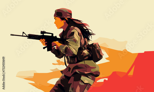 woman soldier vector flat minimalistic isolated illustration