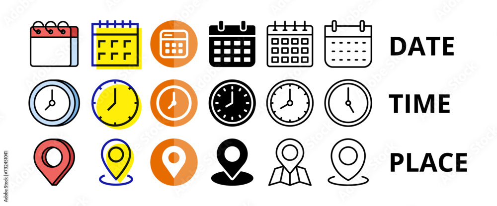 Date, Time, Address or Place Icons Symbol 08