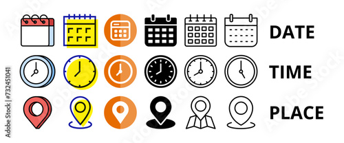 Date, Time, Address or Place Icons Symbol 08