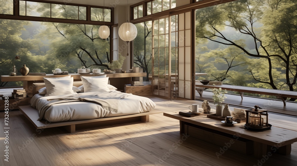 Zen-inspired Guest Room with Tatami Mats and Shoji Screens