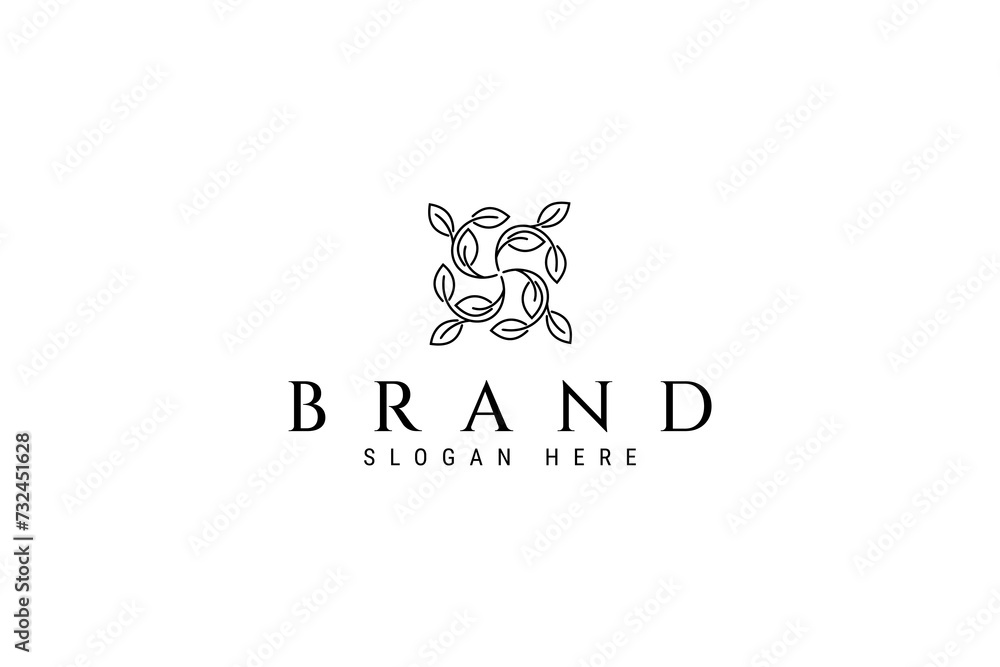 Fototapeta premium Leaf flower logo with pattern shape in outline line art design