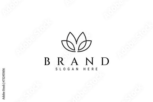 Lotus flower logo in minimalist outline linear design style concept