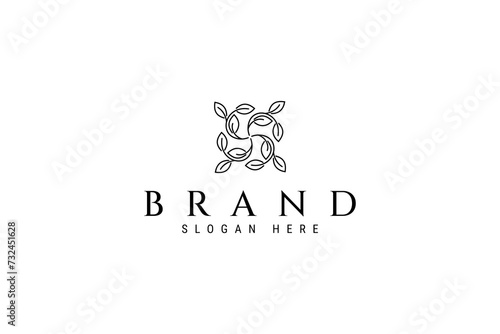 Leaf flower logo with pattern shape in outline line art design