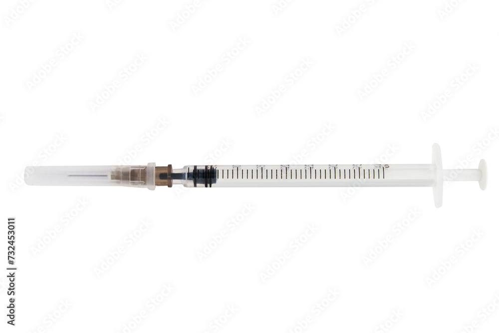Insulin syringe with needle and cap on empty background Insulin syringe with needle and cap on empty background