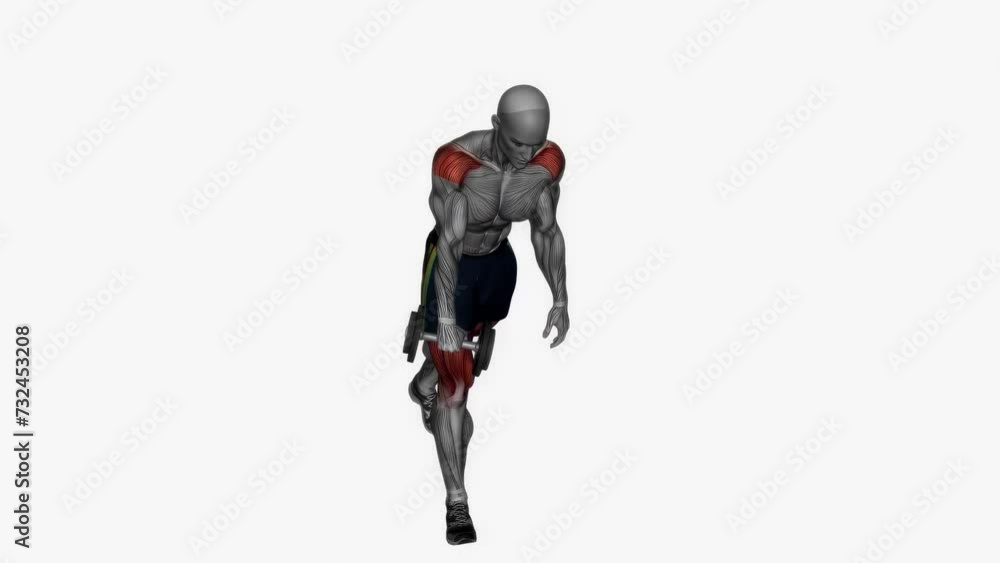 Animation of a muscle man single leg Romanian deadlift dumbbell fitness exercise workout Animation of a muscle man single leg Romanian deadlift dumbbell fitness exercise workout
