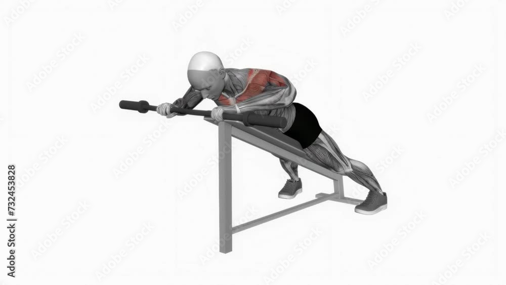 Animation of a fit man exercising EZ Barbell Anti Gravity Press fitness on bench fitness workout Animation of a fit man exercising EZ Barbell Anti Gravity Press fitness on bench fitness workout