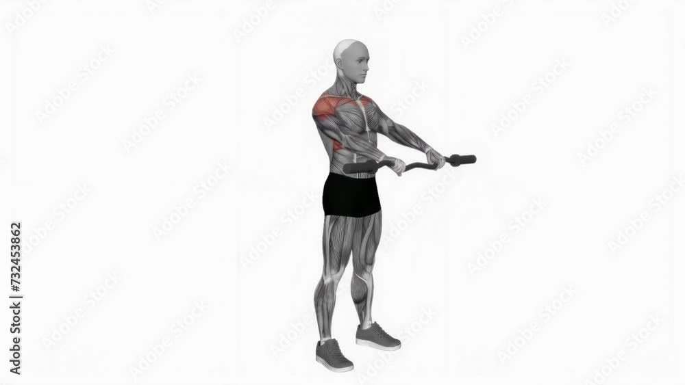 Animation of a fit man exercising EZ Bar Standing Front Raise fitness workout Animation of a fit man exercising EZ Bar Standing Front Raise fitness workout