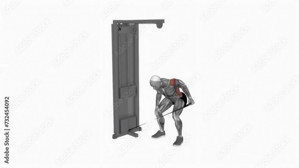 3D-rendered animation of a sportsman stretching spine muscles with a v-bar 3D-rendered animation of a sportsman stretching spine muscles with a v-bar