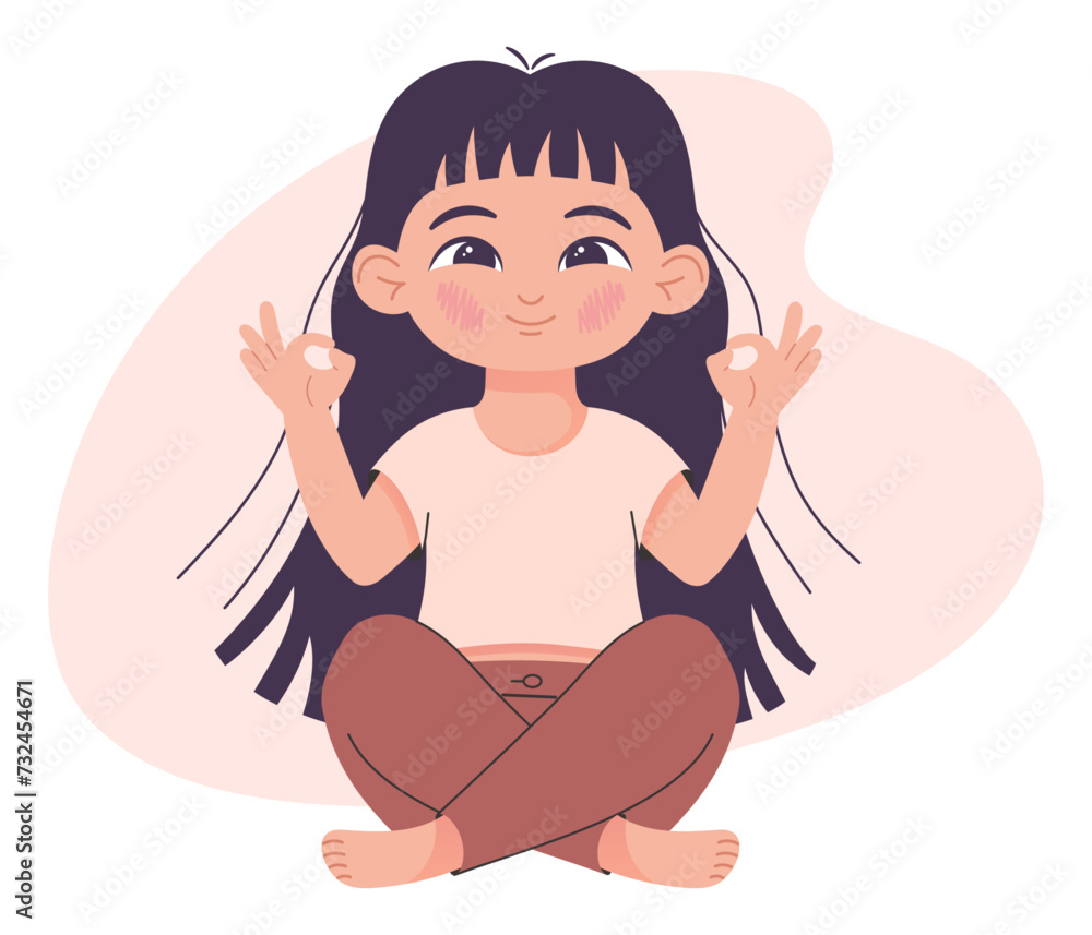 Girl in lotus position, peace of mind, illustration isolated on white