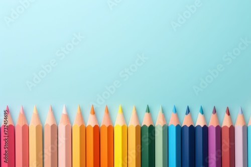AI generated illustration of a vibrant display of colored pencils against a bright blue background