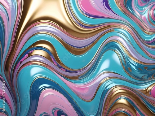Composiciones abstractas y relucientes con una fusión fluida de colores metálicos y esferas reflectantes photo