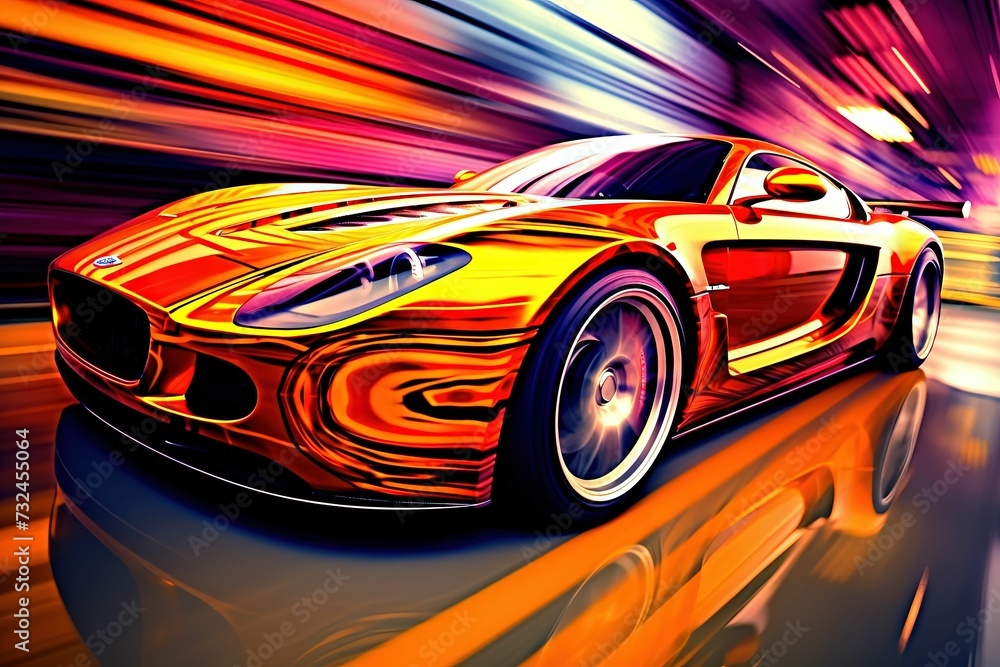 AI generated illustration of a sleek, modern, orange sports car