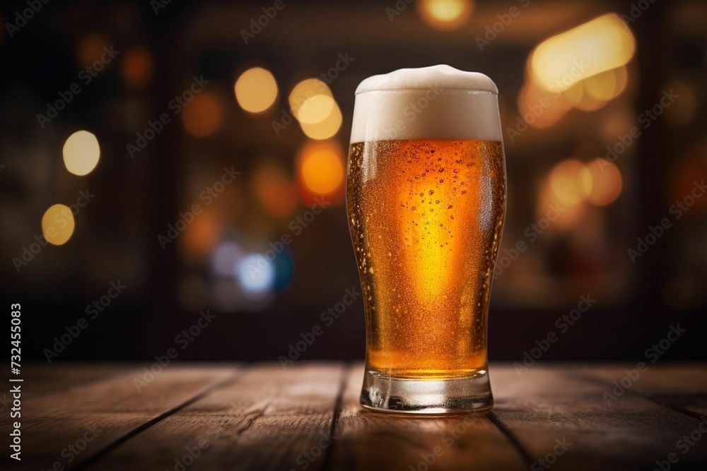 AI generated illustration of a cup of beer on a wooden table AI generated illustration of a cup of beer on a wooden table