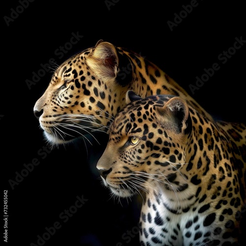 AI generated illustration of two leopards on a dark background