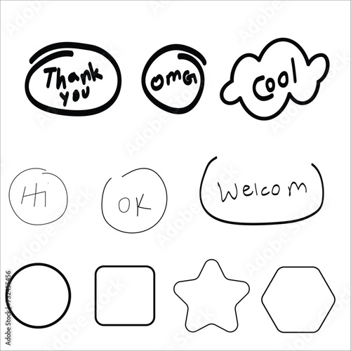 multi-type of Hand drawing Thank omg cool in EPS vector   