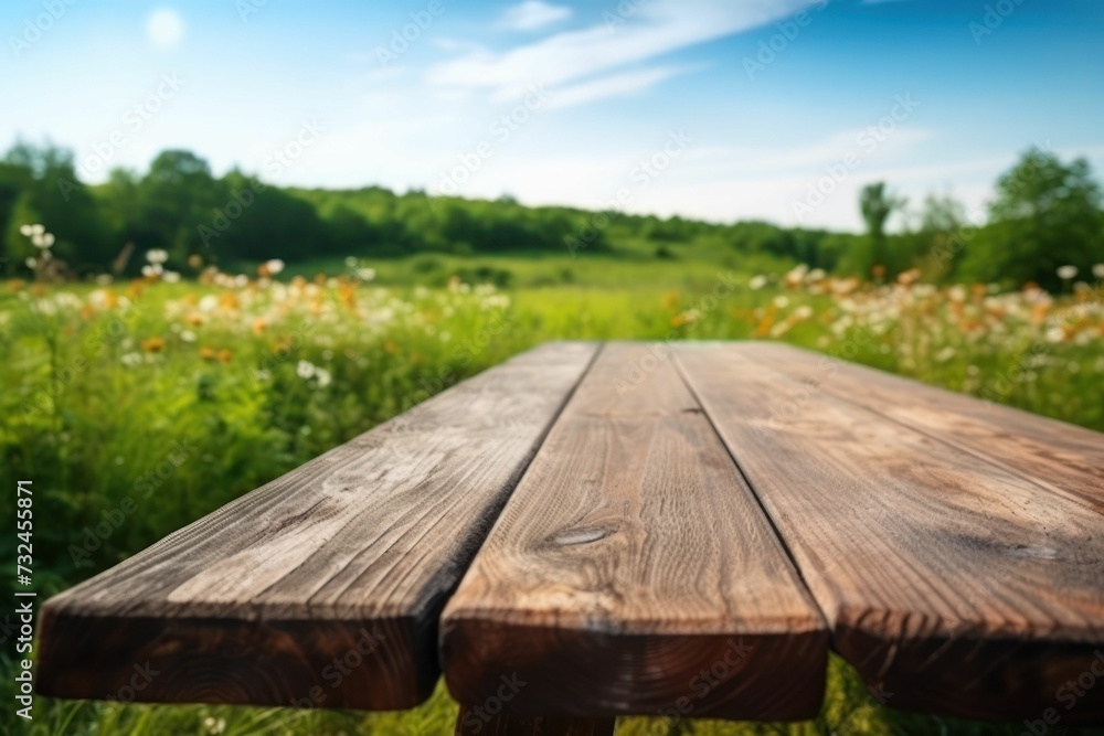Fototapeta premium AI generated illustration of a rustic wooden dock in a field of flowers