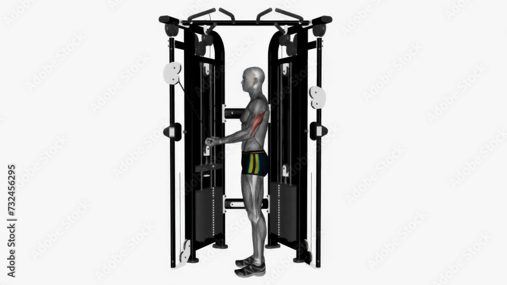 3D rendered animation showcasing the tricep workout at the gym on the empty white background 3D rendered animation showcasing the tricep workout at the gym on the empty white background