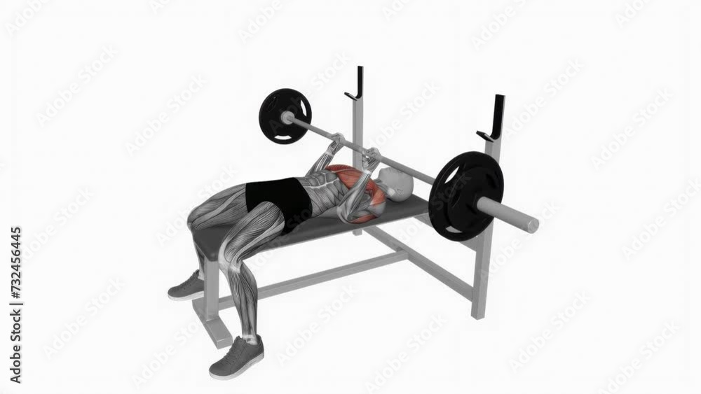 3D rendered animation showcasing the dumbbell bench press exercise on the empty white background 3D rendered animation showcasing the dumbbell bench press exercise on the empty white background