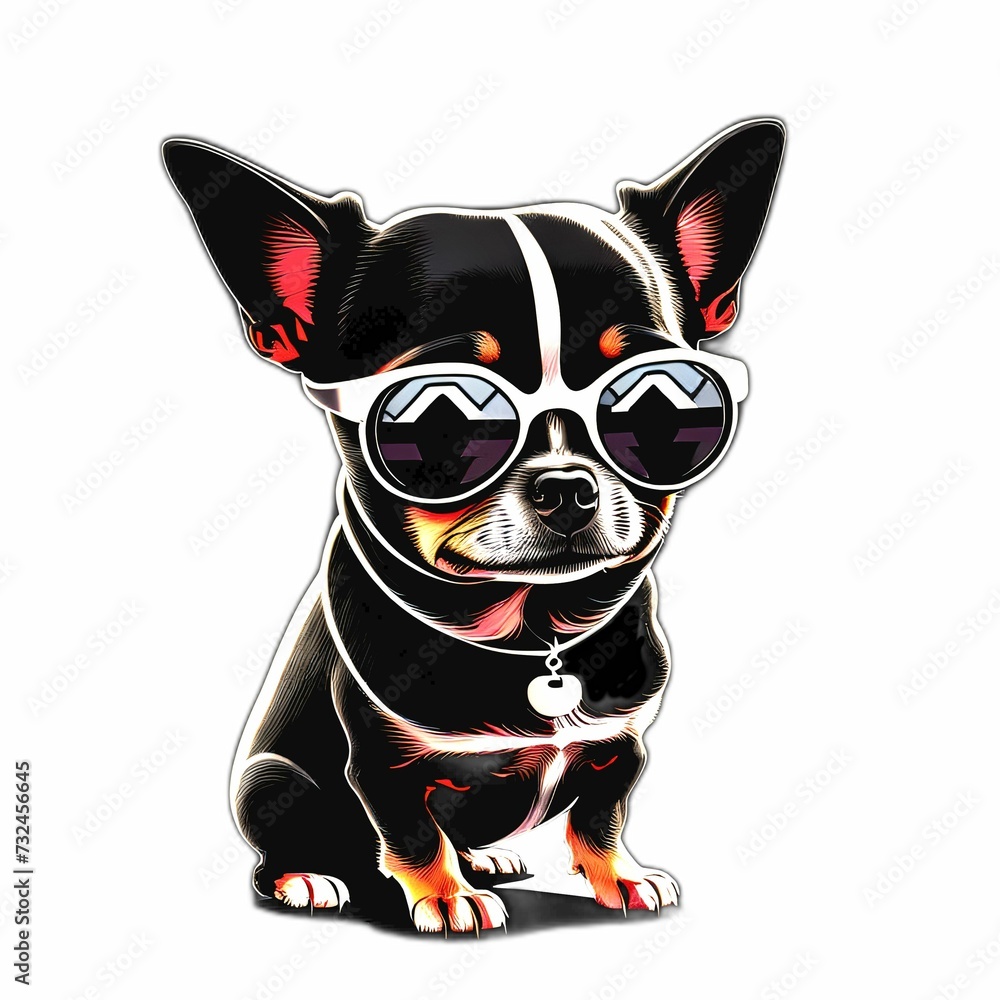 AI-generated illustration of a cute cartoon Chihuahua dog in sunglasses against a white background.