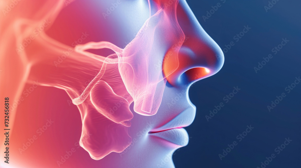 close-up shot of the bones of the nose of the skull, pain in the nose and throat, human anatomy - obrazy, fototapety, plakaty 