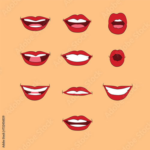 an illustrated graphic with various mouths and teeth, with lips closed