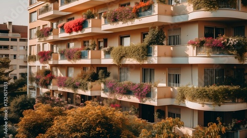 Photo AI generated illustration of an exterior view of an apartment complex with sever