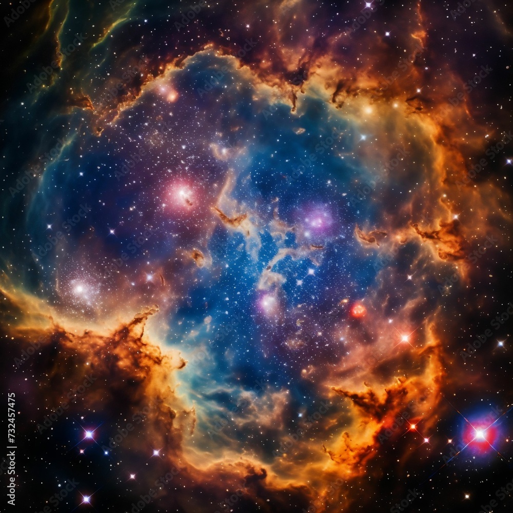 Naklejka premium AI generated illustration of a celestial landscape of a planet surrounded by an array of stars