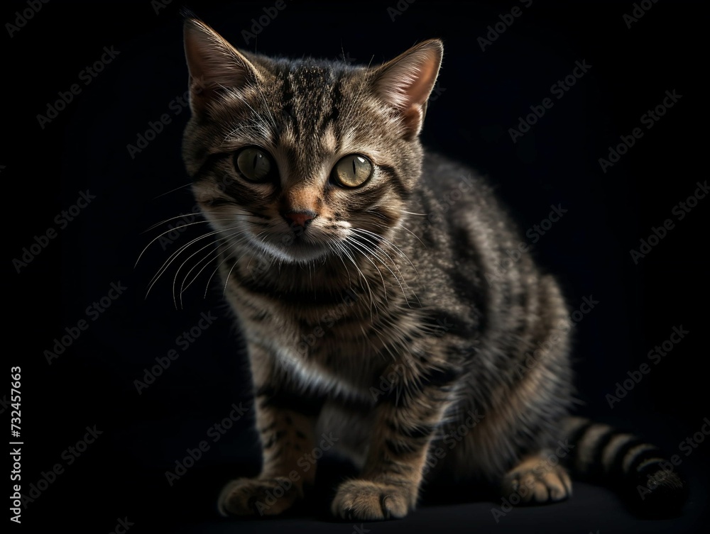 AI generated illustration of a striped domestic cat on a black background