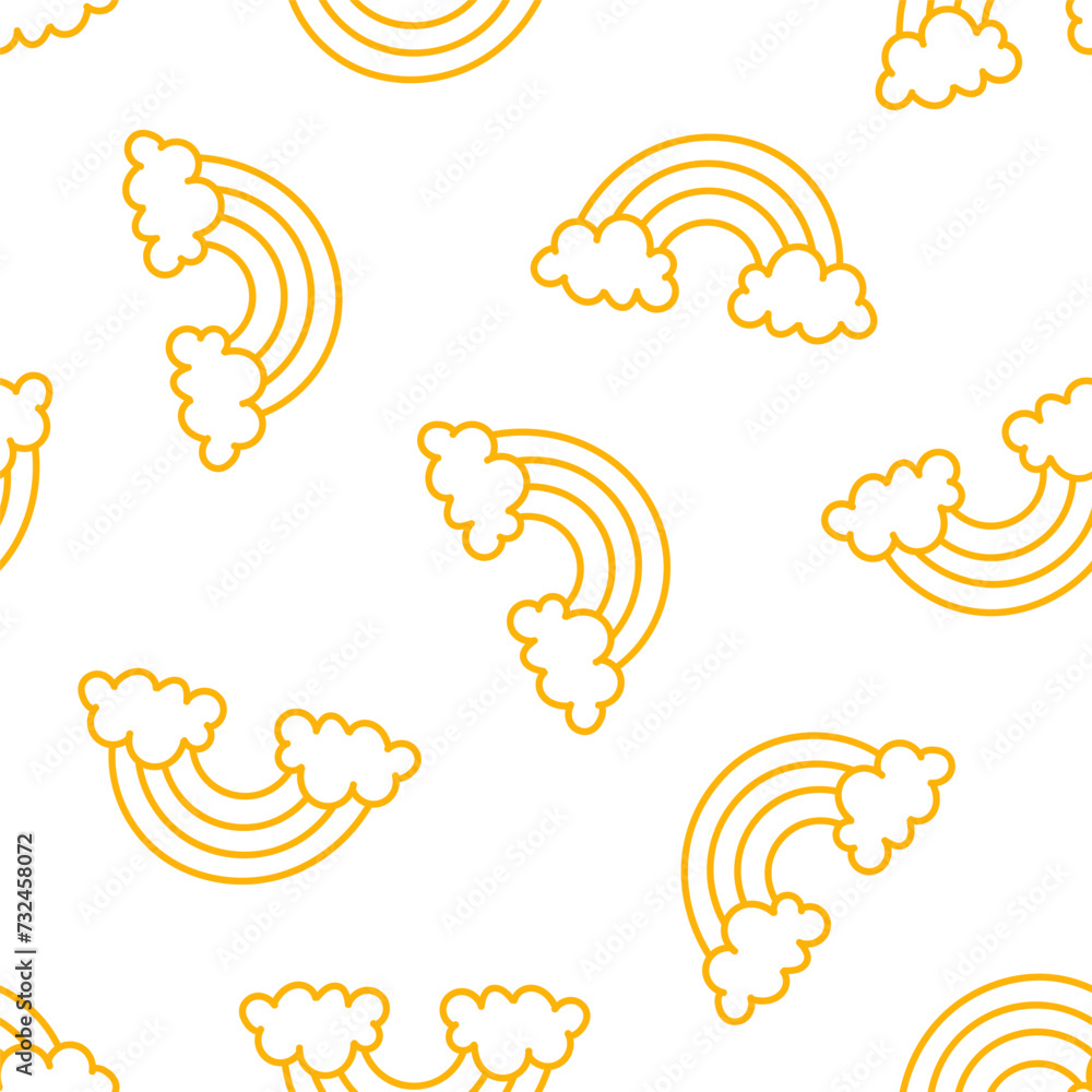 Seamless pattern with outline yellow rainbows