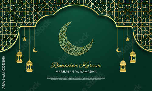 modern luxury islamic ornament background with islamic pattern on green gradient design