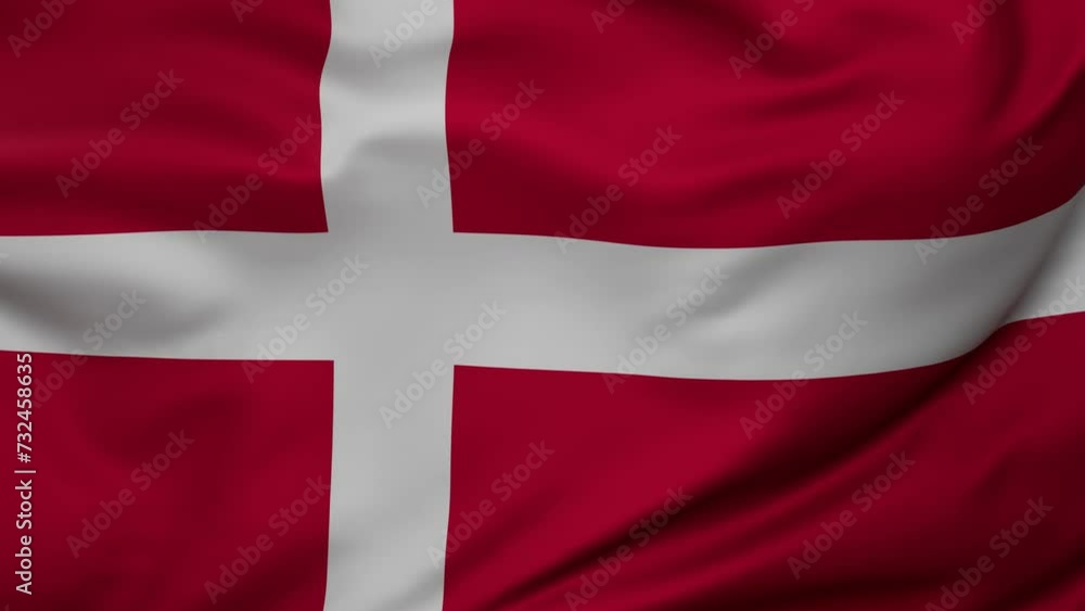 Denmark wavy flag swaying in the wind, looped endless cycled video, full screen covers flag background Denmark wavy flag swaying in the wind, looped endless cycled video, full screen covers flag background
