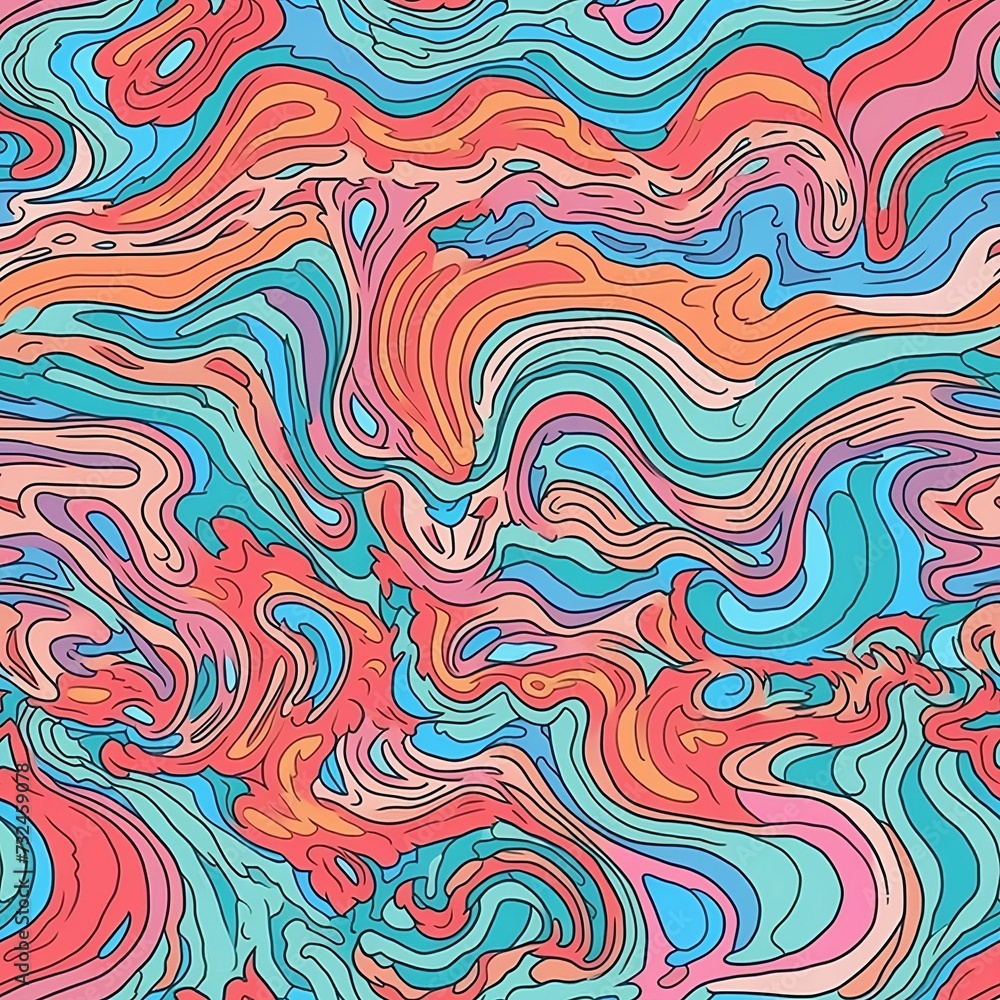 AI generated illustration of A vibrant abstract design featuring various wavy patterns